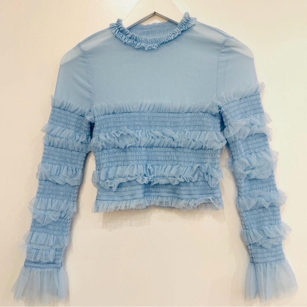 Romantic Frilly Coquette Feminine Ruffles Ice Blue Delicate Boho Top Womens Med